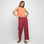 Front View of a Model wearing Peach Cotton Flax Button-Down Shirt