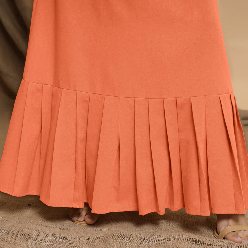 Peach Cotton Flax Crew Neck Floor Length Tier Dress