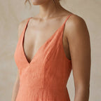 Peach Cotton Flax Deep V-Neck Cami Maxi Dress