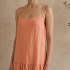 Peach Cotton Flax Drop-Waist Camisole Maxi Tier Dress