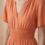 Peach Cotton Flax Elasticated Short Tier Dress