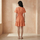 Peach Cotton Flax Elasticated Short Tier Dress