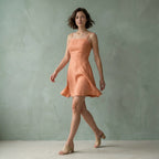Peach Cotton Flax Fit and Flare Short Dress