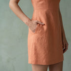 Peach Cotton Flax Fit and Flare Short Dress