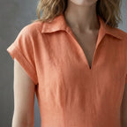 Peach Cotton Flax Paneled A-Line Midi Dress
