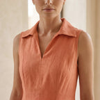 Peach Cotton Flax Paneled Sleeveless Maxi Dress