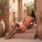 Peach Cotton Flax Sleeveless A-Line Short Shift Dress
