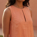 Peach Cotton Flax Sleeveless A-Line Short Shift Dress