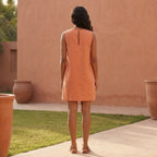 Peach Cotton Flax Sleeveless A-Line Short Shift Dress
