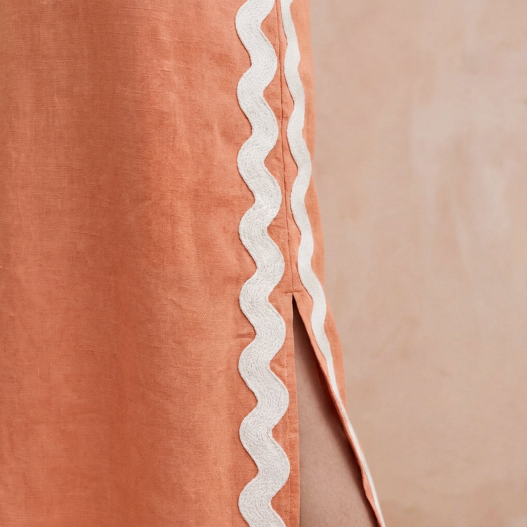 Peach Cotton Flax Wavy Stripe Maxi Shift Dress