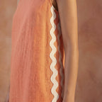 Peach Cotton Flax Wavy Stripe Short Shift Dress