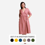 Front View of a Model wearing Solid Brown Tie Up Cotton Wrap Dress