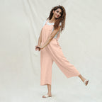 Peach Vegetable Dyed Cotton Midi Dungaree Jumpsuit