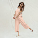 Peach Vegetable Dyed Cotton Midi Dungaree Jumpsuit