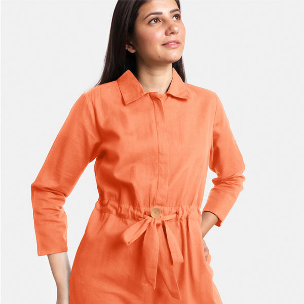 Front Detail of a Model wearing Peach Wide Legged Cotton Overall