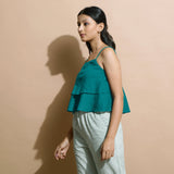 Pine Green 100% Linen Camisole Crop Top