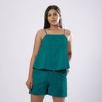 Pine Green Cotton Linen Flared Camisole Top
