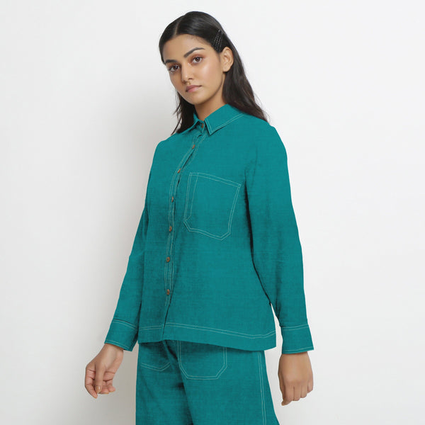 Pine Green Cotton Linen Full Sleeve Button-Down Shirt