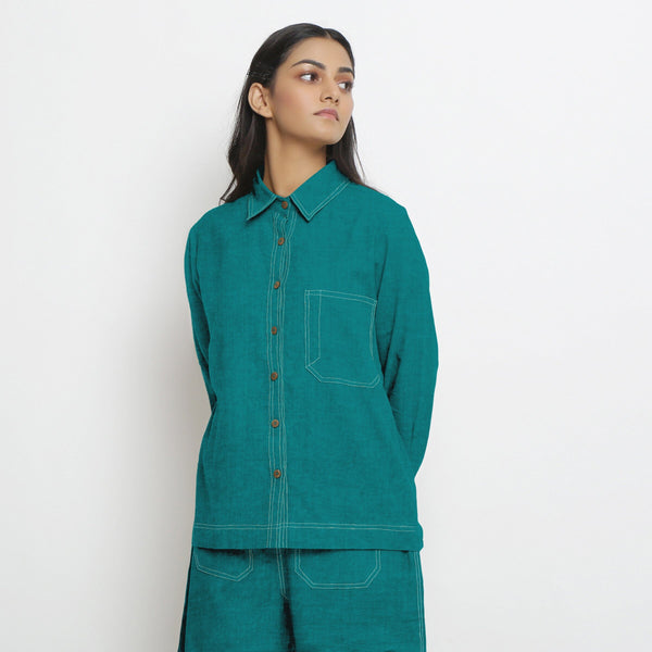 Pine Green Cotton Linen Full Sleeve Button-Down Shirt