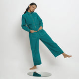 Pine Green Cotton Linen Patch Pocket Wide Legged Pant