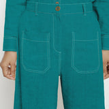 Pine Green Cotton Linen Patch Pocket Wide Legged Pant