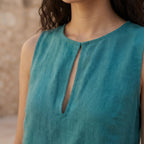 Pine Green Cotton Linen Sleeveless A-Line Short Shift Dress