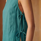 Pine Green Cotton Linen Sleeveless Side-Tie Long Top