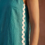 Pine Green Cotton Linen Wavy Stripe Short Shift Dress