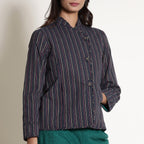 Front Detail of a Model wearing Pine Green Reversible Asymmetric Jacket