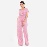 Pink Block Print Floor Length Cotton Jumpsuit