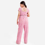 Pink Block Print Floor Length Cotton Jumpsuit