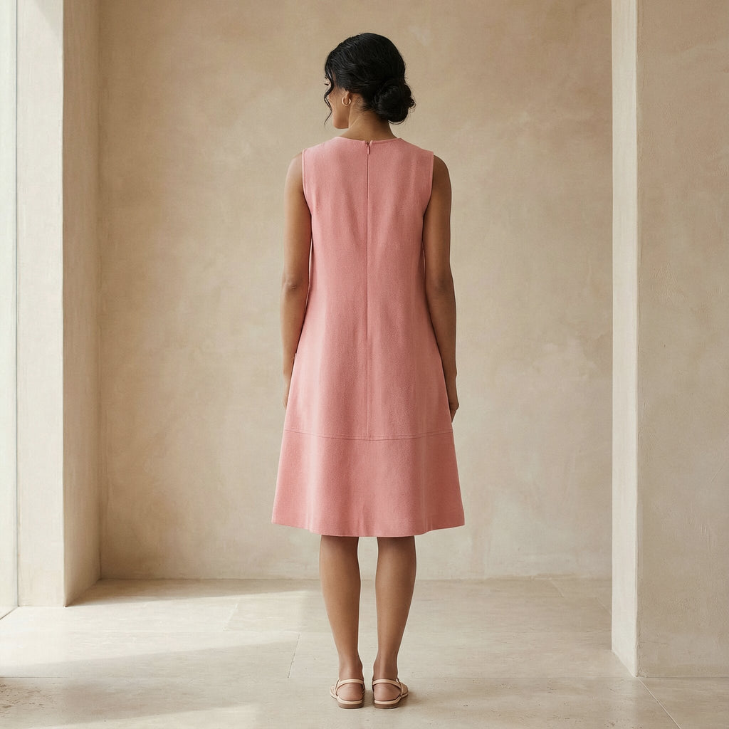 Pink Cotton Flannel Sleeveless Paneled Swing Dress
