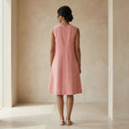 Pink Cotton Flannel Sleeveless Paneled Swing Dress