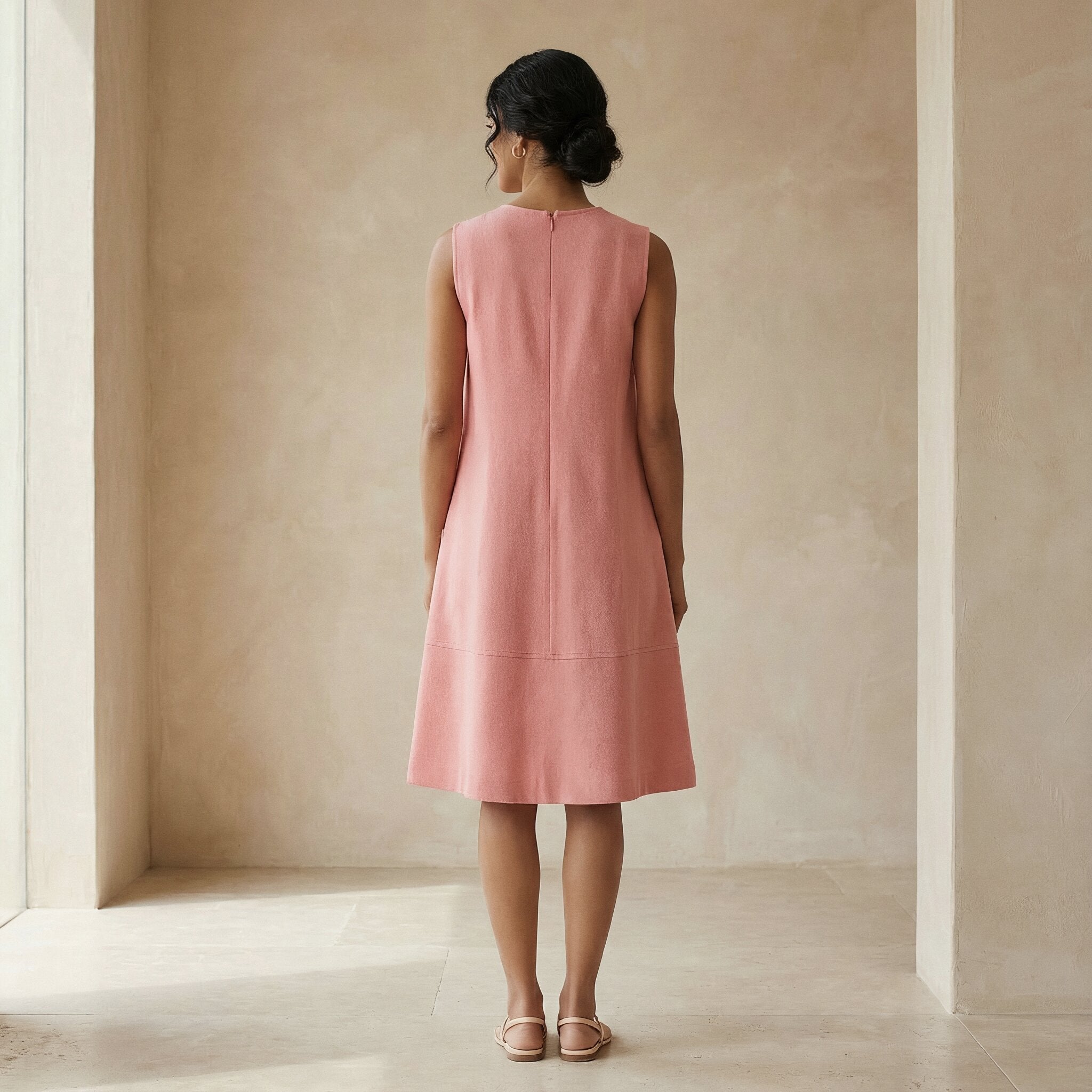Pink Cotton Flannel Sleeveless Paneled Swing Dress