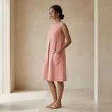 Pink Cotton Flannel Sleeveless Paneled Swing Dress