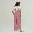 Pink Cotton Flax Ankle Length Dungaree Jumpsuit
