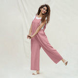 Pink Cotton Flax Ankle Length Dungaree Jumpsuit