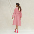 Pink Cotton Flax Bohemian Midi Dress