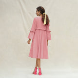 Pink Cotton Flax Bohemian Midi Dress