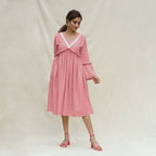 Pink Cotton Flax Bohemian Midi Dress