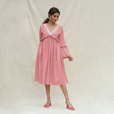 Pink Cotton Flax Bohemian Midi Dress