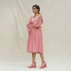 Pink Cotton Flax Bohemian Midi Dress