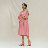 Pink Cotton Flax Bohemian Midi Dress
