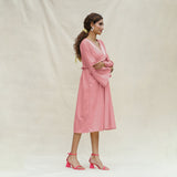Pink Cotton Flax Bohemian Midi Dress