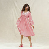 Pink Cotton Flax Bohemian Midi Dress
