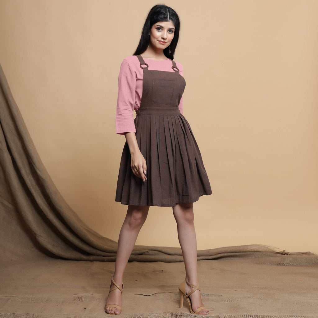 Pink Cotton Flax Box-Pleated High Low Top