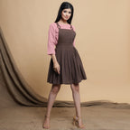 Pink Cotton Flax Box-Pleated High Low Top