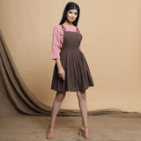Pink Cotton Flax Box-Pleated High Low Top