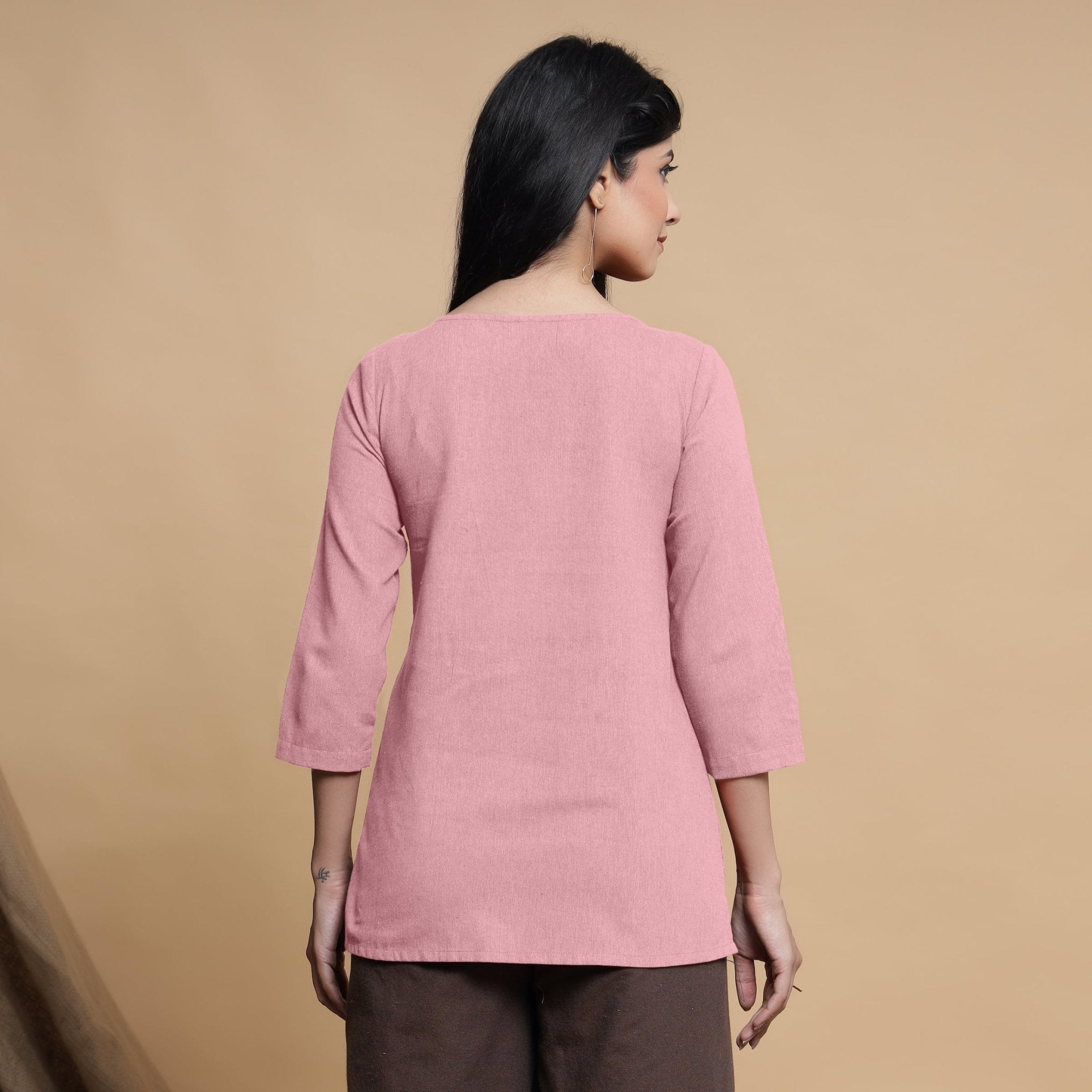 Pink Cotton Flax Box-Pleated High Low Top