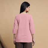 Pink Cotton Flax Box-Pleated High Low Top